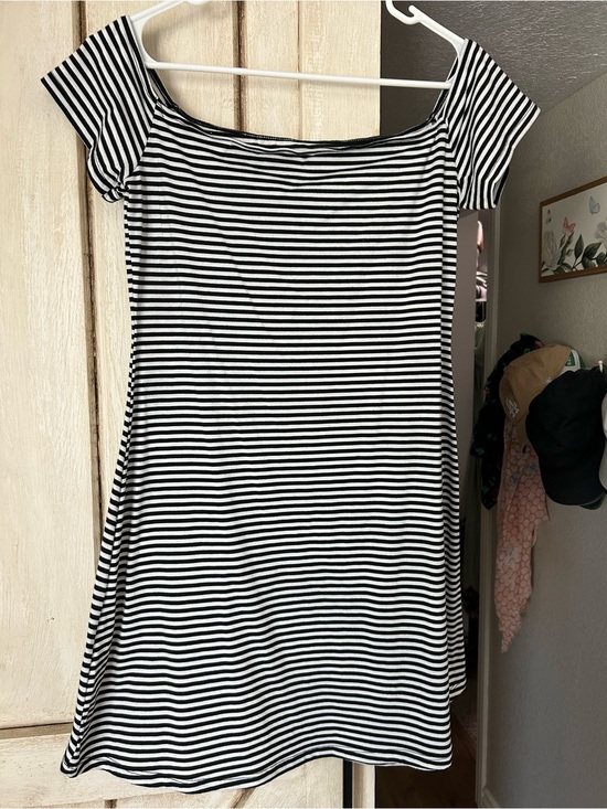 SHEIN Dresses & Skirts - SHEIN Black and White Striped Off-Shoulder Mini Dress